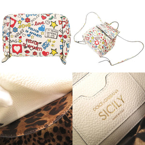 美品 ドルチェアンドガッバーナ シシリー レザー ホワイト マルチカラー リュック デイパック 白 0432【中古】DOLCE&GABBANA