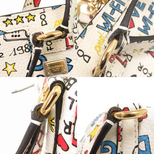 美品 ドルチェアンドガッバーナ シシリー レザー ホワイト マルチカラー リュック デイパック 白 0432【中古】DOLCE&GABBANA