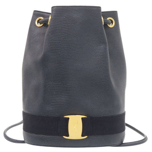 サルヴァトーレフェラガモ ヴァラ BZ215676 型押しレザー ネイビー リュック デイパック 0441【中古】Salvatore Ferragamo