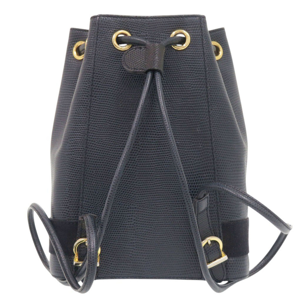 サルヴァトーレフェラガモ ヴァラ BZ215676 型押しレザー ネイビー リュック デイパック 0441【中古】Salvatore Ferragamo