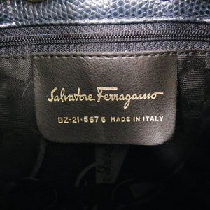 サルヴァトーレフェラガモ ヴァラ BZ215676 型押しレザー ネイビー リュック デイパック 0441【中古】Salvatore Ferragamo