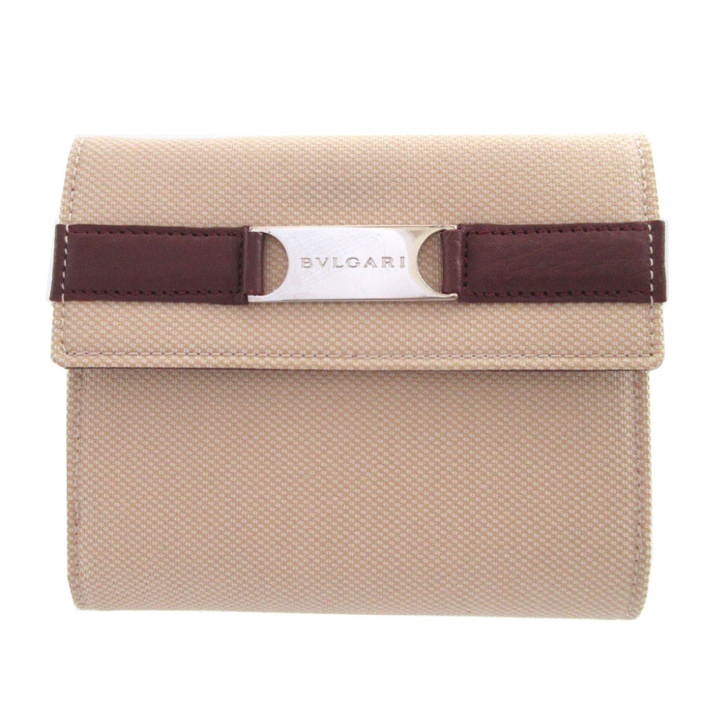 新品同様 ブルガリ キャンバス レザー ベージュ ボルドー Wホック財布 財布 0475【中古】BVLGARI
