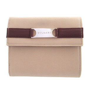 新品同様 ブルガリ キャンバス レザー ベージュ ボルドー Wホック財布 財布 0475【中古】BVLGARI