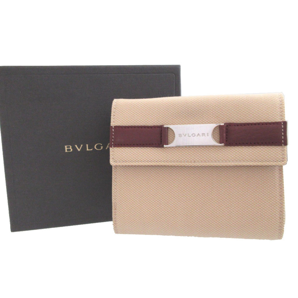 新品同様 ブルガリ キャンバス レザー ベージュ ボルドー Wホック財布 財布 0475【中古】BVLGARI
