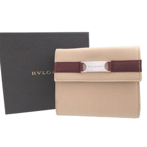新品同様 ブルガリ キャンバス レザー ベージュ ボルドー Wホック財布 財布 0475【中古】BVLGARI