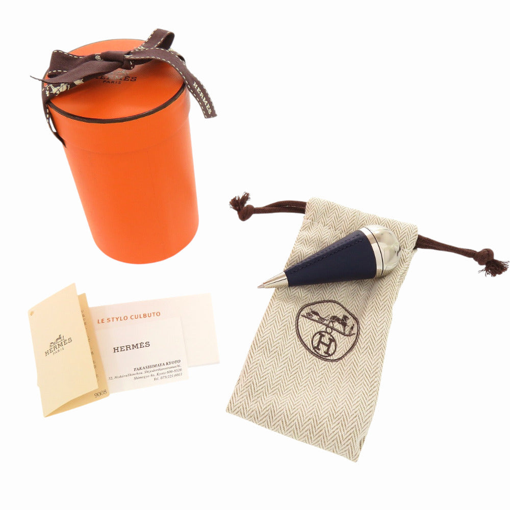 新品同様 エルメス キュルブト カルブト セリエ カーフ メタル カーフ ネイビー ボールペン 紺 0476【中古】HERMES メンズ