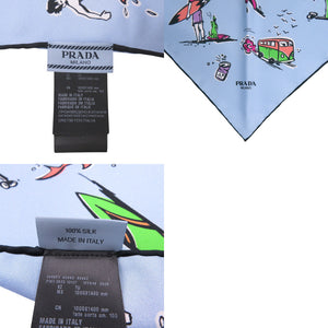 新品同様 プラダ トライアングル プリントシルク スカーフ シルク ライトブルー 0479【中古】PRADA
