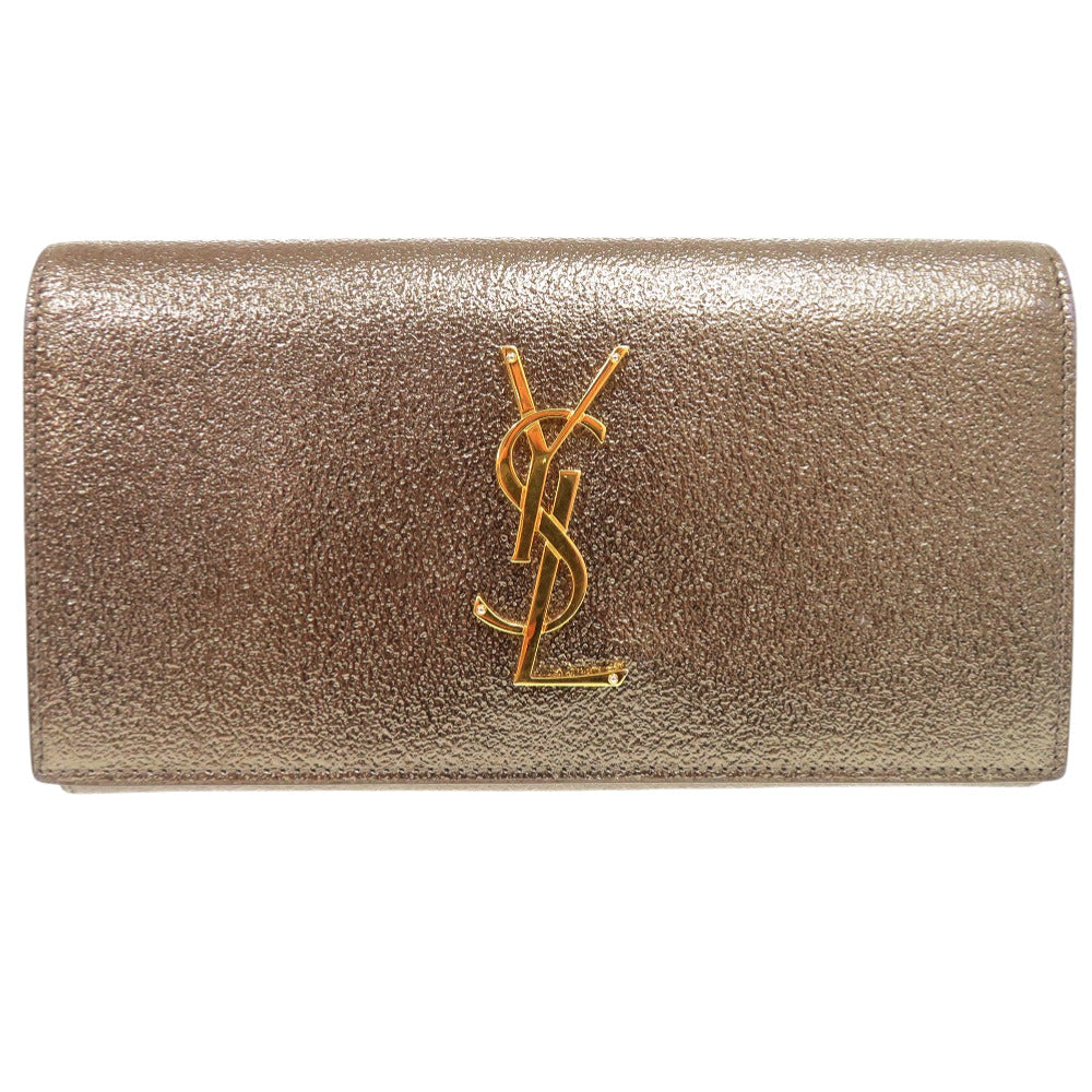 美品 サンローランパリ ロゴ メタリック GBL372266 0716 長財布 レザー ゴールド 0493【中古】SAINT LAURENT PARIS