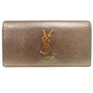 美品 サンローランパリ ロゴ メタリック GBL372266 0716 長財布 レザー ゴールド 0493【中古】SAINT LAURENT PARIS
