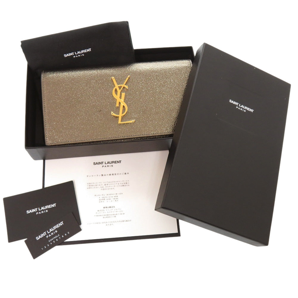 美品 サンローランパリ ロゴ メタリック GBL372266 0716 長財布 レザー ゴールド 0493【中古】SAINT LAURENT PARIS