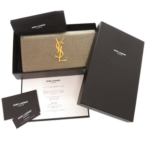 美品 サンローランパリ ロゴ メタリック GBL372266 0716 長財布 レザー ゴールド 0493【中古】SAINT LAURENT PARIS