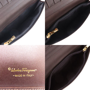 美品 サルヴァトーレフェラガモ ガンチーニ IY211410 ジャガード ブラウン 長財布 0495【中古】Salvatore Ferragamo