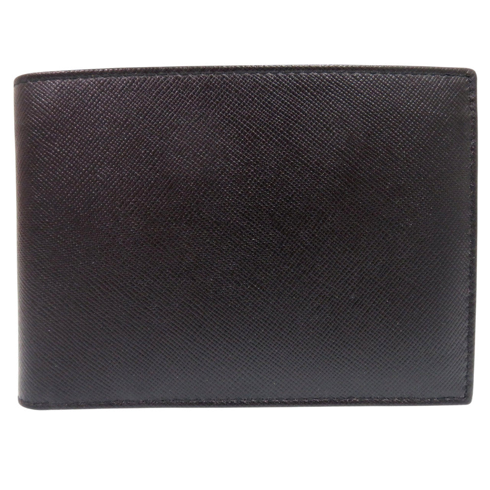 新品同様 プラダ サフィアーノ M738 サフィアーノレザー ブラック 二つ折り財布 黒 0505【中古】PRADA メンズ