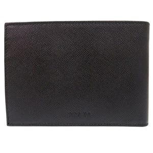 新品同様 プラダ サフィアーノ M738 サフィアーノレザー ブラック 二つ折り財布 黒 0505【中古】PRADA メンズ