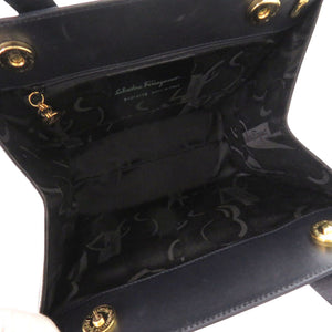 サルヴァトーレフェラガモ ヴァラリボン レザー ブラック ネイビー 2way ハンドバッグ ショルダーバッグ 黒 0509【中古】Salvatore Ferragamo