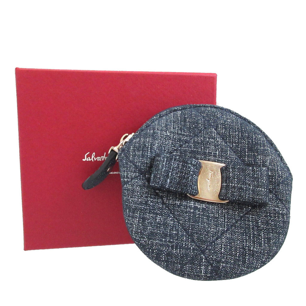新品同様 サルヴァトーレフェラガモ ヴァラリボン コットン ブルー 青 コインケース 財布 0511【中古】Salvatore Ferragamo