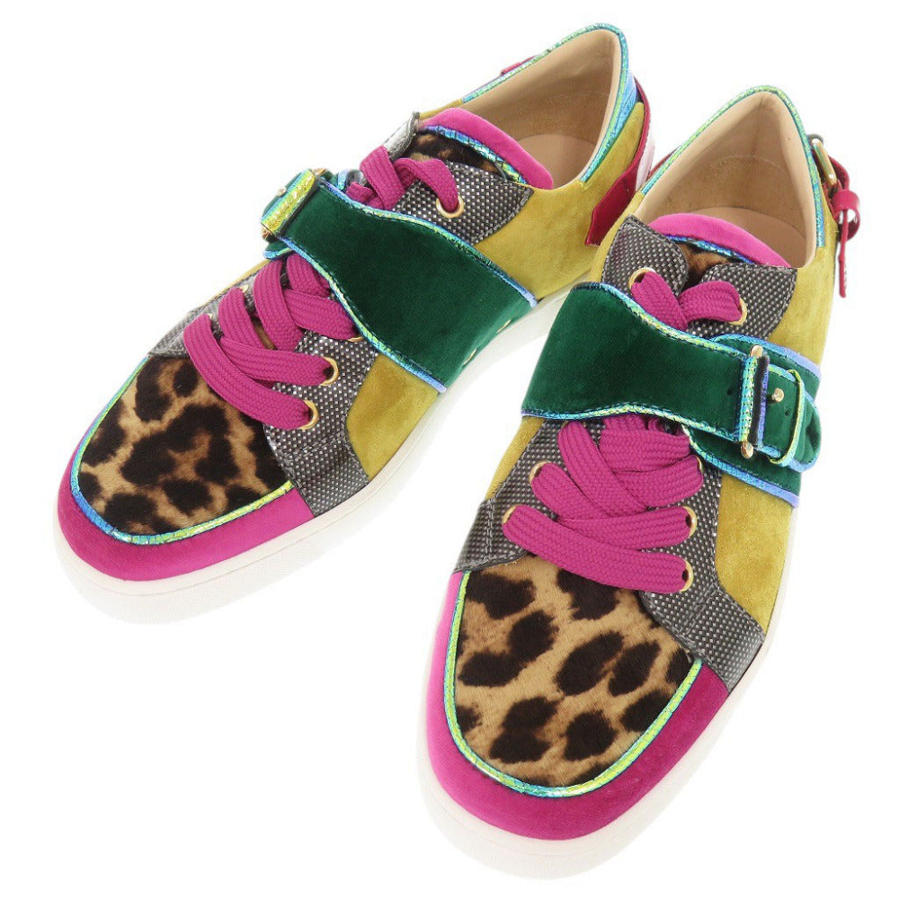 未使用 クリスチャンルブタン MICHAELOW FLAT VELVET レオパード柄 サイズ40 ハラコ ベルベット スエード マルチカラー スニーカー 0533【中古】Christian Louboutin メンズ