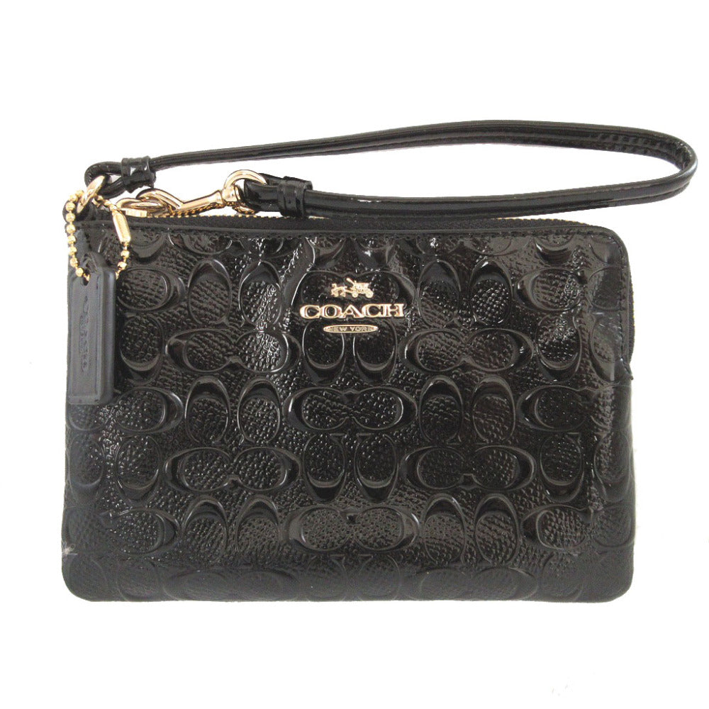 新品同様 コーチ リストレット パテントレザー ブラック 黒 ミニ ポーチ 0558【中古】COACH