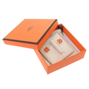 美品 エルメス ポップアッシュ ミニ ピアス オレンジ ゴールド金具 アクセサリー 0562 【中古】 HERMES