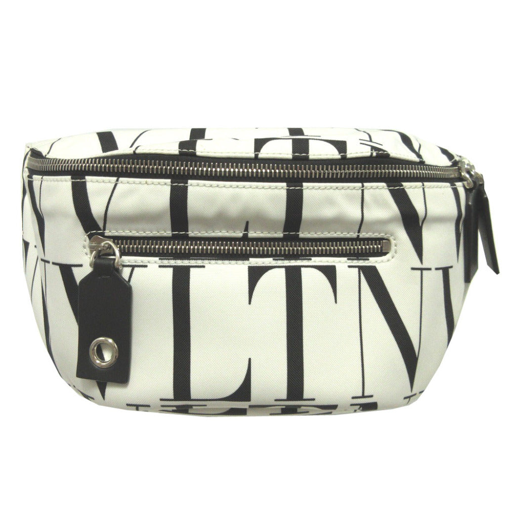 美品 ヴァレンティノ VLTNロゴ キャンバス ホワイト 白 ブラック 黒 ウエストバッグ 0570【中古】VALENTINO