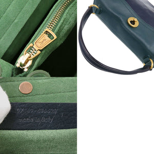 美品 イヴ サンローラン ミューズトゥ レザー グリーン/ネイビー/ブルー ハンドバッグ 0636【中古】YVES SAINT LAURENT