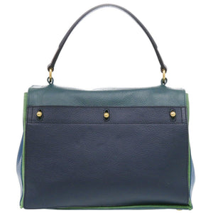 美品 イヴ サンローラン ミューズトゥ レザー グリーン/ネイビー/ブルー ハンドバッグ 0636【中古】YVES SAINT LAURENT