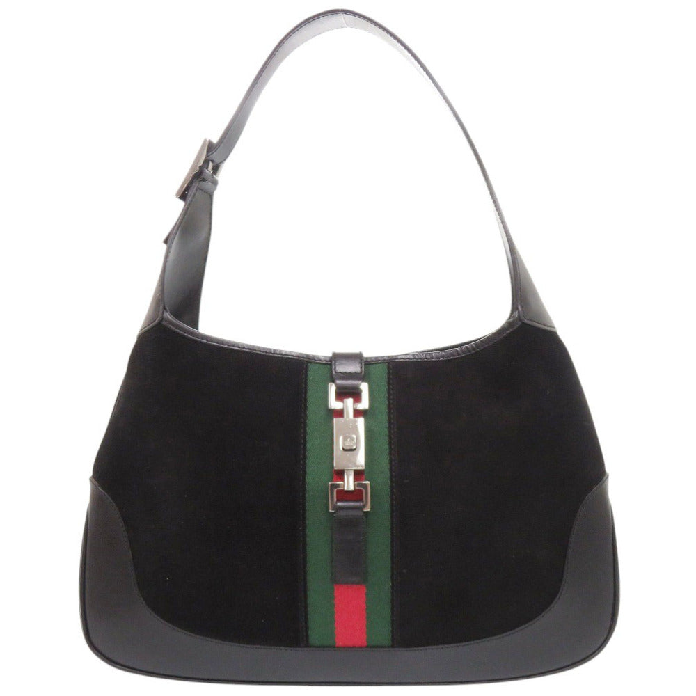 美品 グッチ ジャッキー 00963 スウェード/レザー ブラック ハンドバッグ 黒 0641【中古】GUCCI