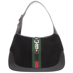 美品 グッチ ジャッキー 00963 スウェード/レザー ブラック ハンドバッグ 黒 0641【中古】GUCCI