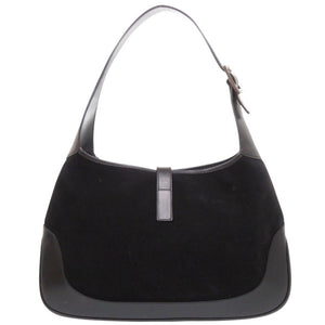 美品 グッチ ジャッキー 00963 スウェード/レザー ブラック ハンドバッグ 黒 0641【中古】GUCCI