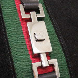 美品 グッチ ジャッキー 00963 スウェード/レザー ブラック ハンドバッグ 黒 0641【中古】GUCCI