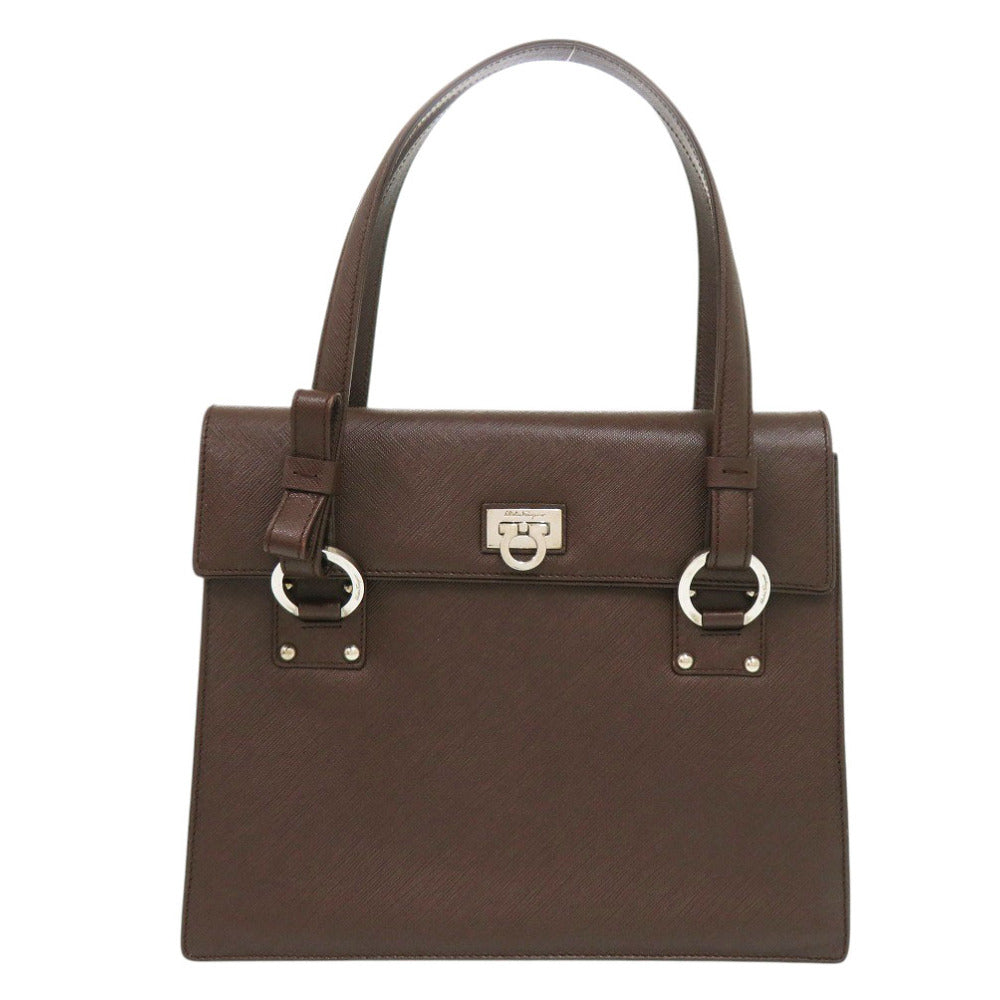 サルヴァトーレフェラガモ ガンチーニ リボン レザー ブラウン ハンドバッグ 0679【中古】Salvatore Ferragamo