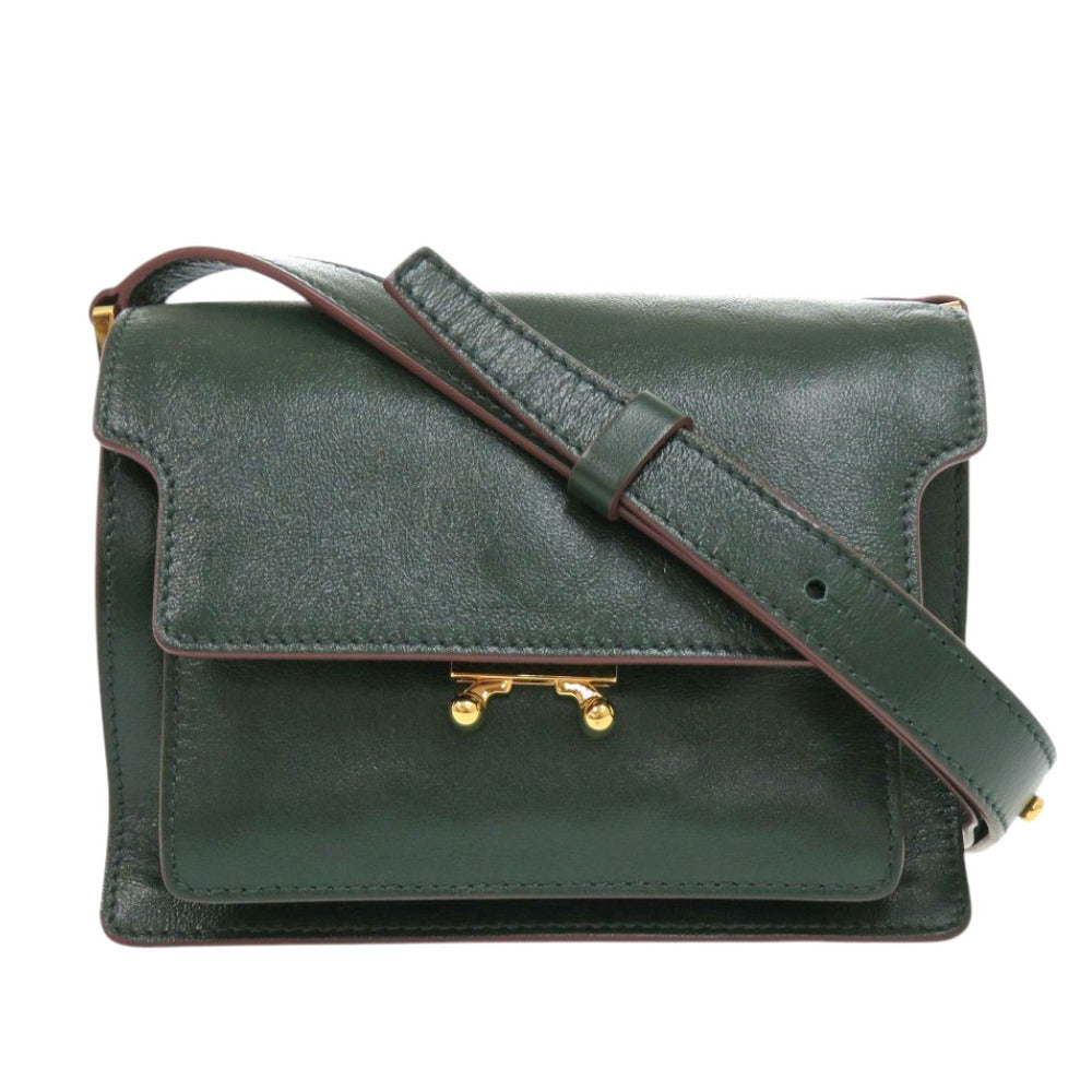 美品 マルニ TRUNK SOFT トランクソフト ミニ SBMP0075Y0 カーフ グリーン ショルダーバッグ 緑 0680【中古】MARNI