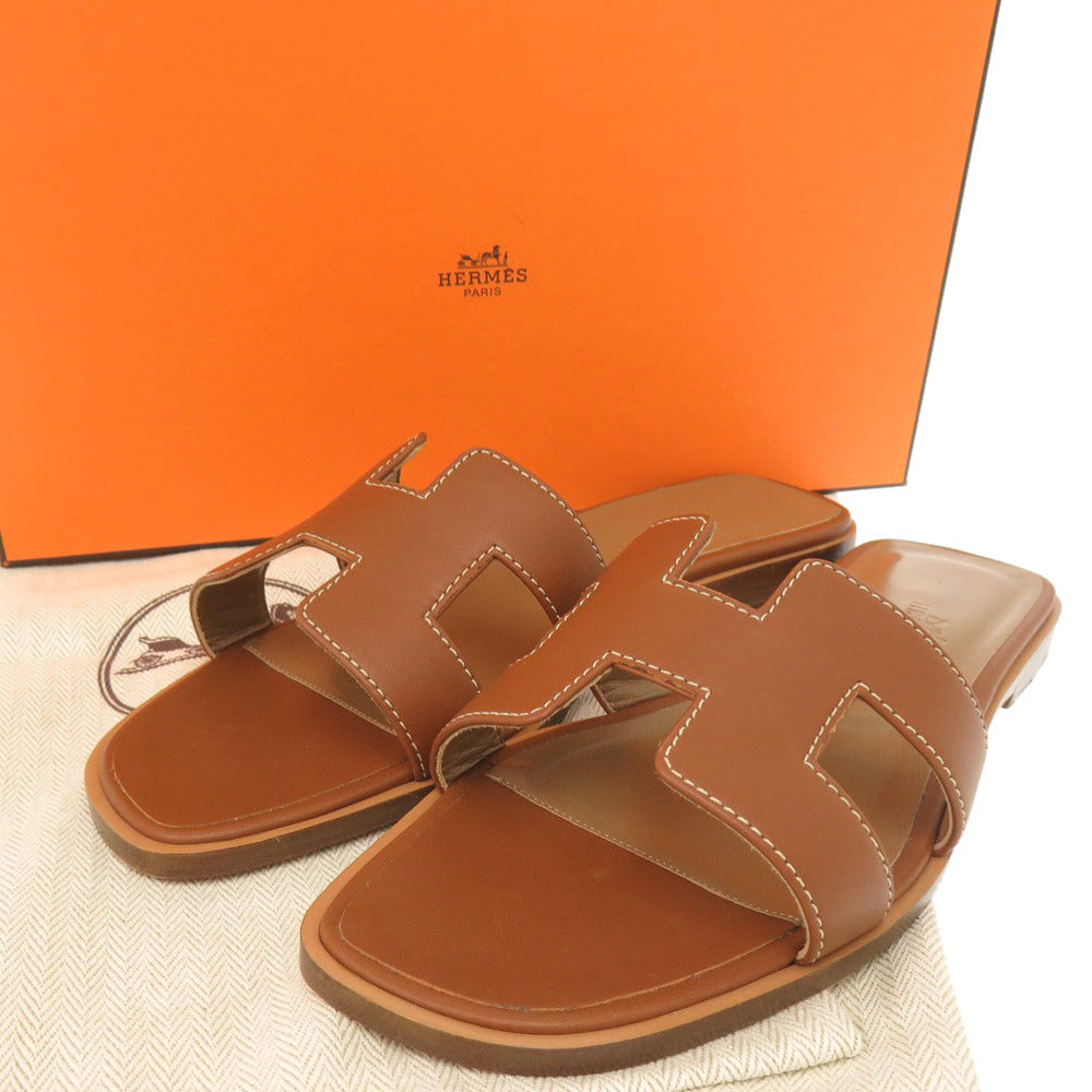 美品 エルメス オラン サイズ36 1/2 レザー ブラウン サンダル 茶 0688【中古】HERMES