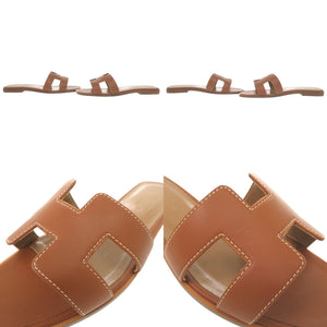 美品 エルメス オラン サイズ36 1/2 レザー ブラウン サンダル 茶 0688【中古】HERMES