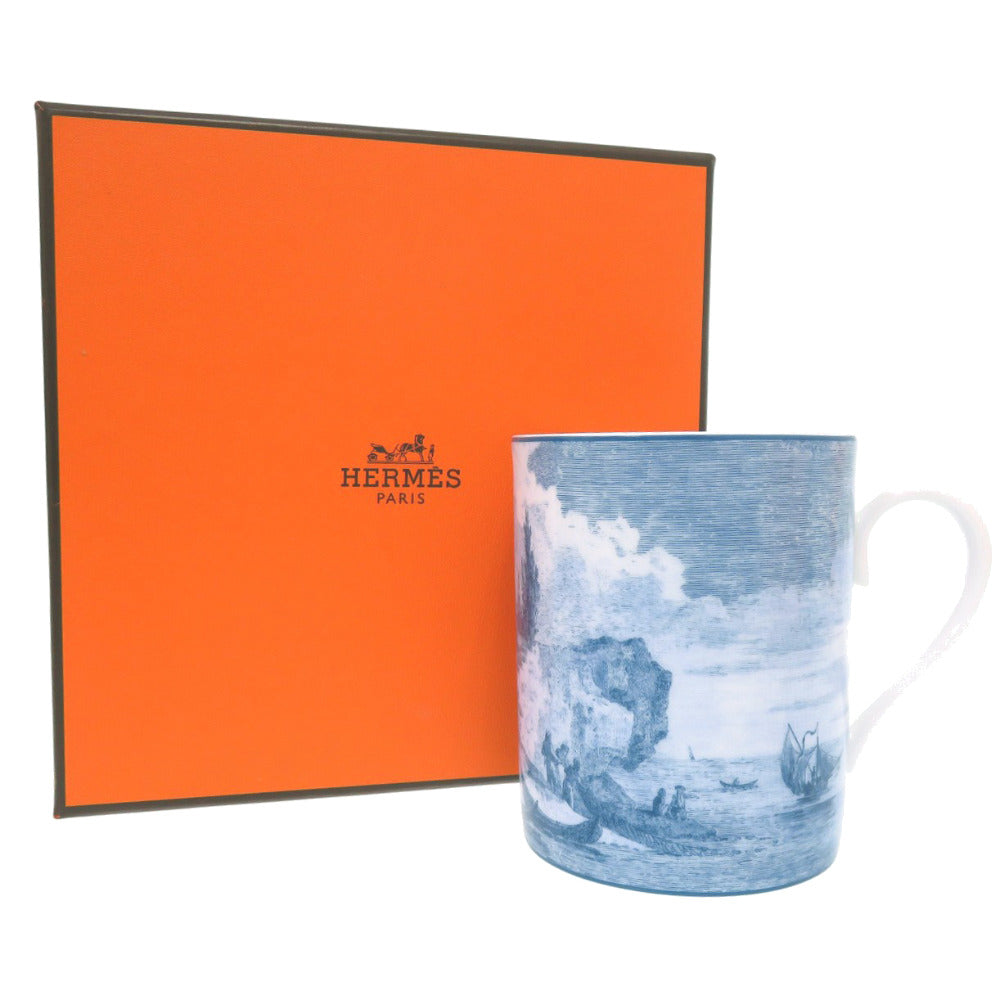 未使用品 エルメス Annee de la Mediterranee 地中海の庭 ノベルティ ポーセリン 磁器 ブルー マグカップ 青 0782【中古】HERMES