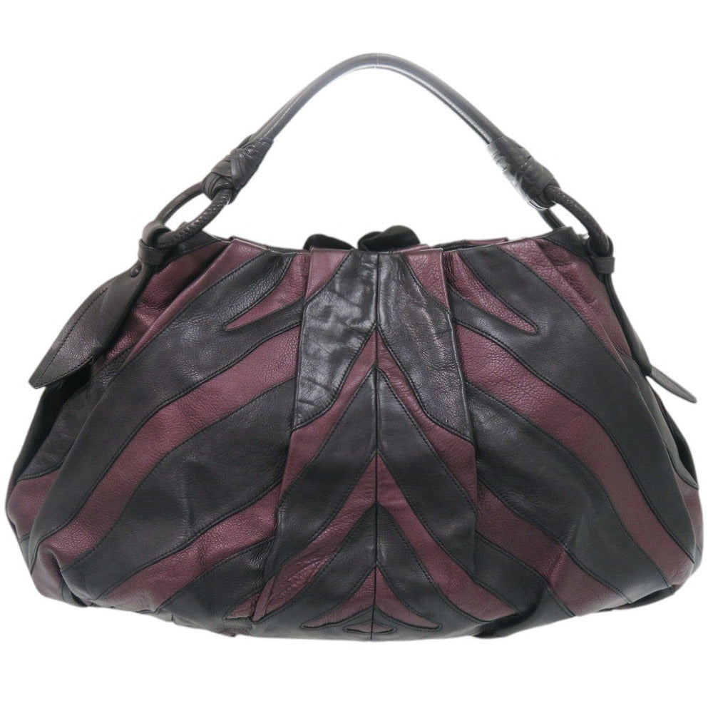 美品 プラダ VITELLINO MORDO BR3984 レザー パープル/ブラック ハンドバッグ 紫 黒 0800【中古】PRADA