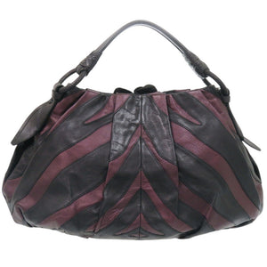 美品 プラダ VITELLINO MORDO BR3984 レザー パープル/ブラック ハンドバッグ 紫 黒 0800【中古】PRADA