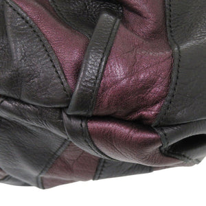 美品 プラダ VITELLINO MORDO BR3984 レザー パープル/ブラック ハンドバッグ 紫 黒 0800【中古】PRADA