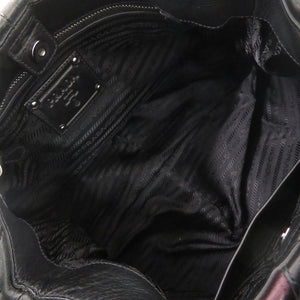 美品 プラダ VITELLINO MORDO BR3984 レザー パープル/ブラック ハンドバッグ 紫 黒 0800【中古】PRADA