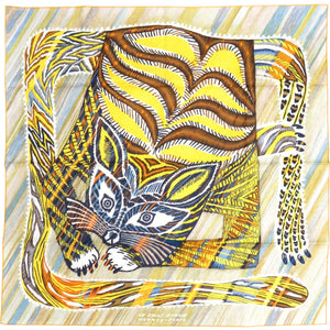 未使用品 エルメス カレ90 ダブルフェイス LE CHAT CARRE シルク ジョーヌ スカーフ 黄色 0833【中古】HERMES