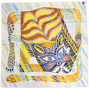 未使用品 エルメス カレ90 ダブルフェイス LE CHAT CARRE シルク ジョーヌ スカーフ 黄色 0833【中古】HERMES