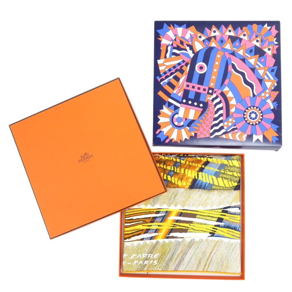 未使用品 エルメス カレ90 ダブルフェイス LE CHAT CARRE シルク ジョーヌ スカーフ 黄色 0833【中古】HERMES