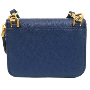 美品 プラダ サフィアーノ トライアングル レザー ショルダーウォレット コインケース ネイビー 紺 0847【中古】PRADA