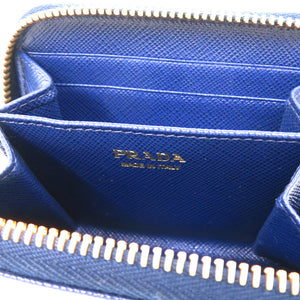 美品 プラダ サフィアーノ トライアングル レザー ショルダーウォレット コインケース ネイビー 紺 0847【中古】PRADA
