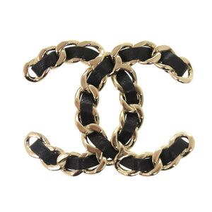 新品同様 シャネル ココマーク チェーンモチーフ ブローチ レザー ブラック アクセサリー 0863 【中古】 CHANEL