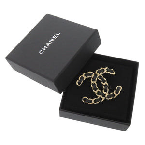 新品同様 シャネル ココマーク チェーンモチーフ ブローチ レザー ブラック アクセサリー 0863 【中古】 CHANEL