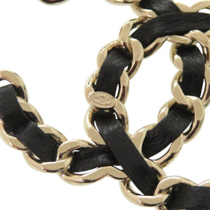 新品同様 シャネル ココマーク チェーンモチーフ ブローチ レザー ブラック アクセサリー 0863 【中古】 CHANEL
