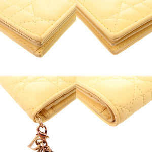 美品 クリスチャンディオール カナージュ レディディオール 33MA0291 カーフ イエロー 二つ折り財布 0868【中古】Christian Dior