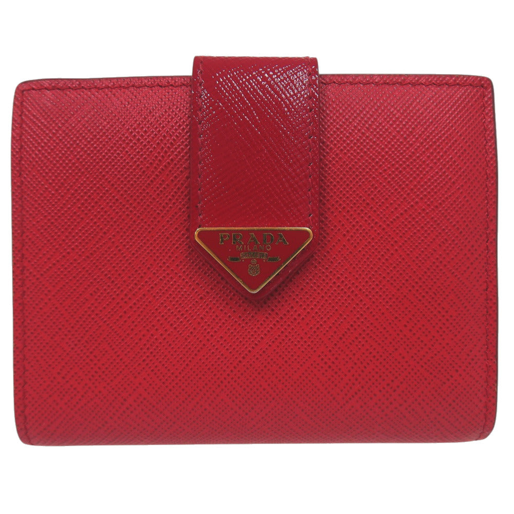 美品 プラダ トライアングルロゴ 1MV204 2C7X サフィアーノレザー レッド 二つ折り財布 赤 0883【中古】PRADA