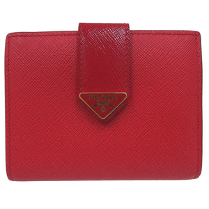美品 プラダ トライアングルロゴ 1MV204 2C7X サフィアーノレザー レッド 二つ折り財布 赤 0883【中古】PRADA